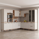 Ver imagem 1 de Cozinha Modulada Completa 10 Peças Isabelle com Paneleiro Torre Quente e Cristaleira Freijó/Arenas Bege