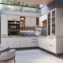 Ver imagem 3 de Cozinha Modulada Completa 10 Peças Isabelle com Paneleiro Torre Quente e Cristaleira Freijó/Arenas Bege