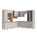 Ver imagem 4 de Cozinha Modulada Completa 10 Peças Isabelle com Paneleiro Torre Quente e Cristaleira Freijó/Arenas Bege
