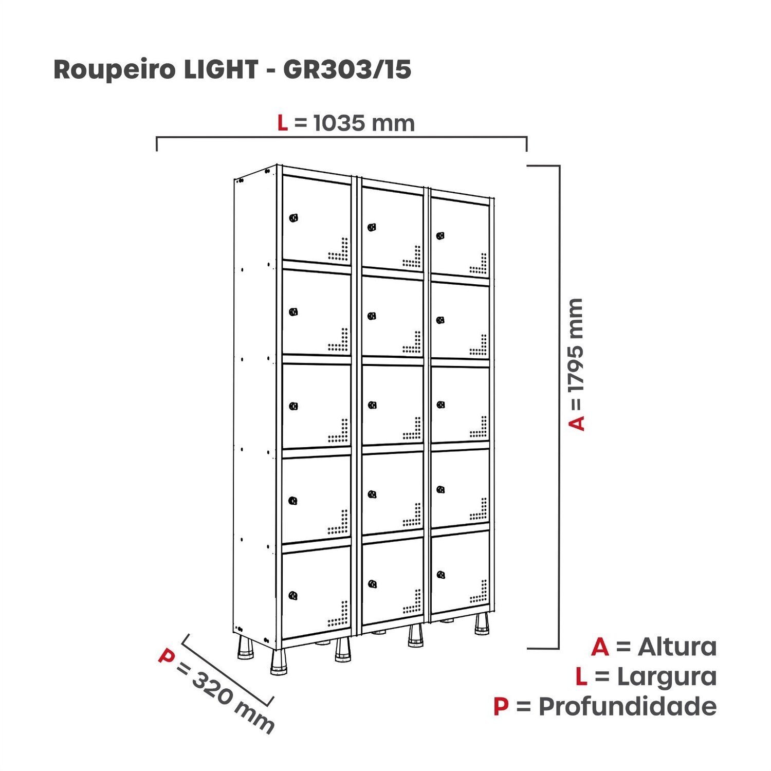 Roupeiro Aço Light 3v 15 Portas Gr303/15 - 4