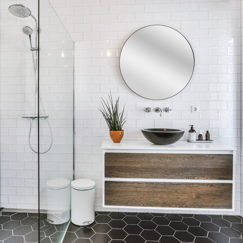Espelho Redondo Decorativo 45cm Couro Preto Lyo sem Alça