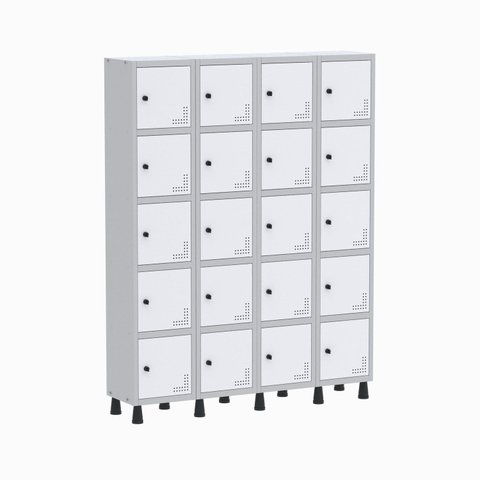 Armário Locker Guarda Volume Aço Light 20 Portas 138x179,5cm Branco/Cinza