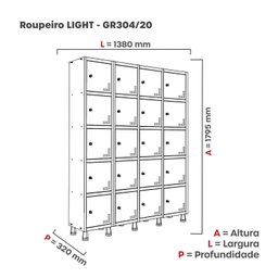 Armário Locker Guarda Volume Aço Light 20 Portas 138x179,5cm - 3 Armário Locker Guarda Volume Aço Light 20 Portas 138x179,5cm - 3
