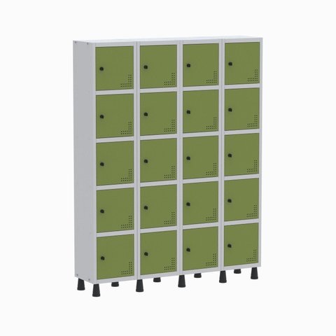 Armário Locker Guarda Volume Aço Light 20 Portas 138x179,5cm Verde/Cinza