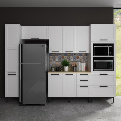 Cozinha Completa Modulada Mdf 5 Peças com Balcão com Tampo Multimóveis Cr20455 Branco/carvalho