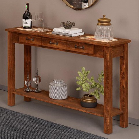 Aparador Buffet com Cerâmica 01 Gaveta 145cm W02 New Rústico Madeira Maciça Imbuia - Lyam Decor