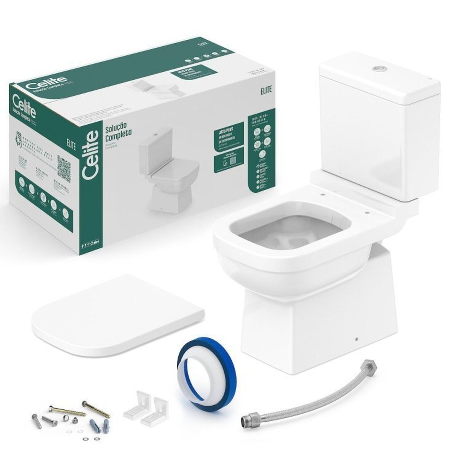 Kit 3 Vasos Sanitário com Caixa Acoplada e Assento Soft Close Elite Celite - 8