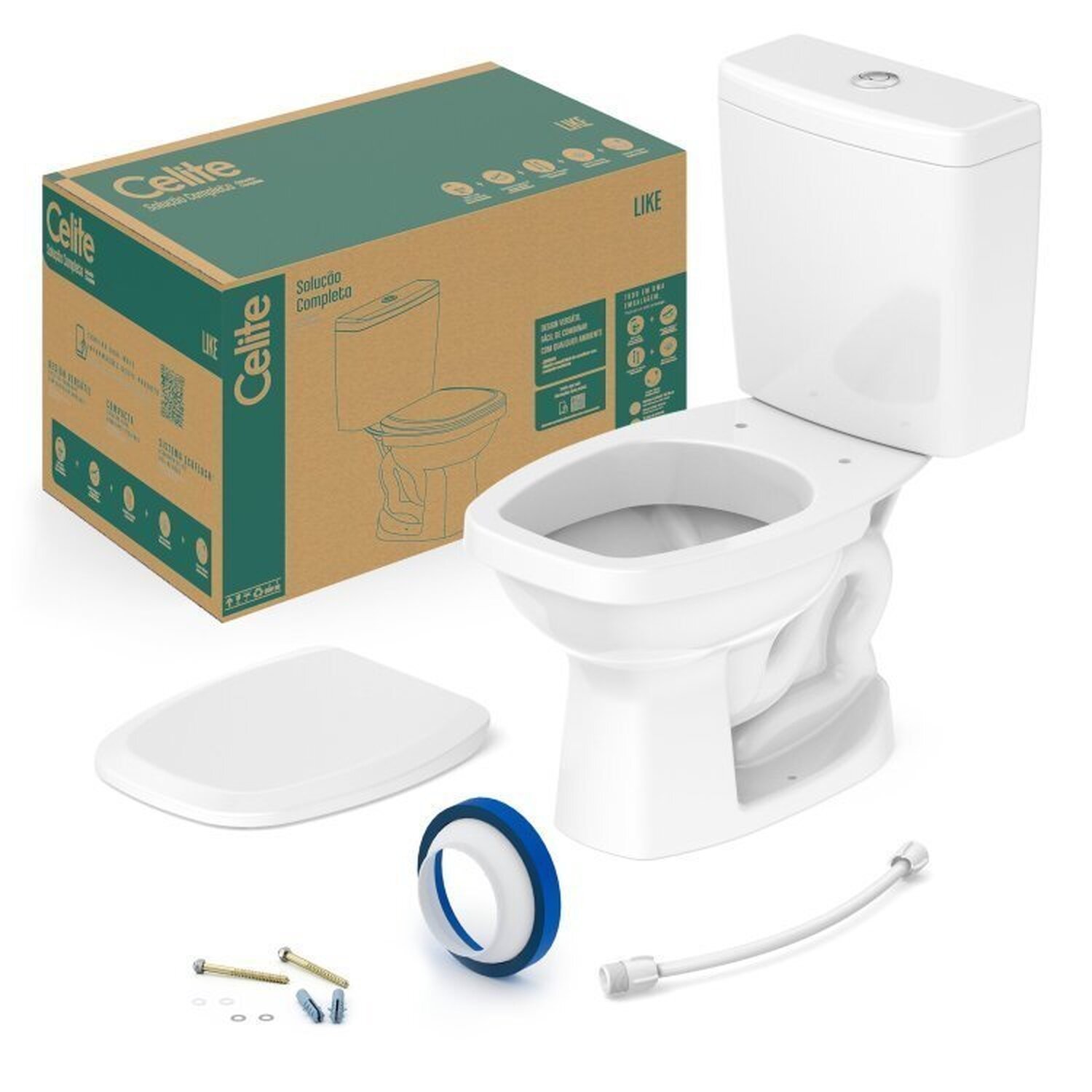 Kit 5 Vasos Sanitários com Caixa Acoplada e Assento Like Celite - 5