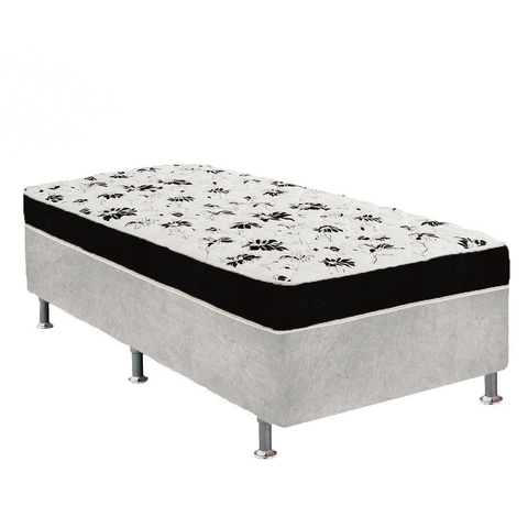 Cama Box Solteiro Suede Cinza + Colchão Solteiro Suede Preto Orto Molas Bonnel 88x188x55