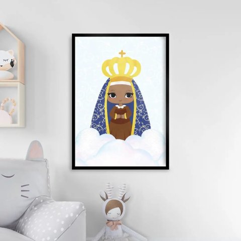 Quadro Nossa Senhora Aparecida Baby Azul 24x18cm:madeira Branca