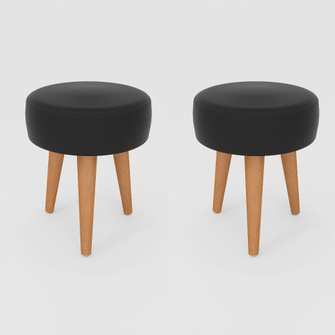 Kit 2 Banqueta Baixa Cozinha 48cm Estofada Preto Madeira Maciça Urban