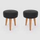 Ver imagem 1 de Kit 2 Banqueta Baixa Cozinha 48cm Estofada Preto Madeira Maciça Urban