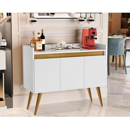 Aparador Canto do Café Junior Luxo 3 Portas Pés Palito Cor Branco / Madeirado Comprar Moveis em Casa - 1