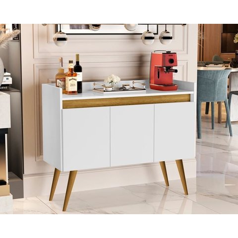 Aparador Canto do Café Junior Luxo 3 Portas Pés Palito Cor Branco / Madeirado Comprar Moveis em Casa