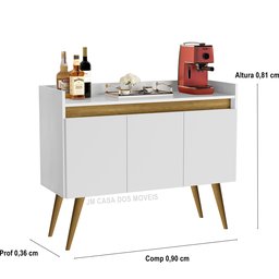 Aparador Canto do Café Junior Luxo 3 Portas Pés Palito Cor Branco / Madeirado Comprar Moveis em Casa - 4