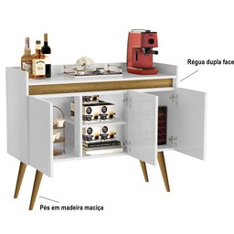 Aparador Canto do Café Junior Luxo 3 Portas Pés Palito Cor Branco / Madeirado Comprar Moveis em Casa - 6