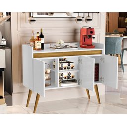 Aparador Canto do Café Junior Luxo 3 Portas Pés Palito Cor Branco / Madeirado Comprar Moveis em Casa - 5