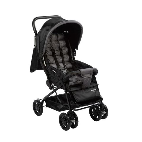 Carrinho de Bebê Luck Voyage Preto Capota Retrátil com Visor
