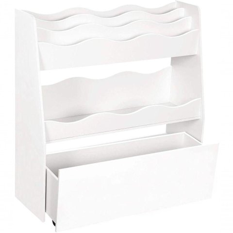 Organizador Livreiro com Baú Enrico Moderno 4 Prateleiras MDF Branco Woodcore