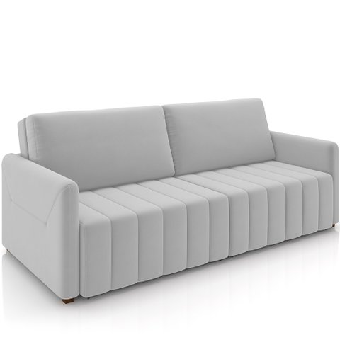 Sofá Cama Retrátil para Sala de Estar 192cm Porthos M03 Veludo Cinza - Lyam Decor