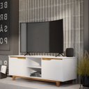 Ver imagem 1 de Rack de Televisão até 55 Polegadas 2 Portas Pés em Madeira - Mod.0225 - Branco/freijó