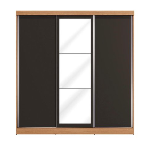 Guarda Roupas Casal 3 Portas de Correr 3 Espelhos Kappesberg Tapajós/preto 208cm