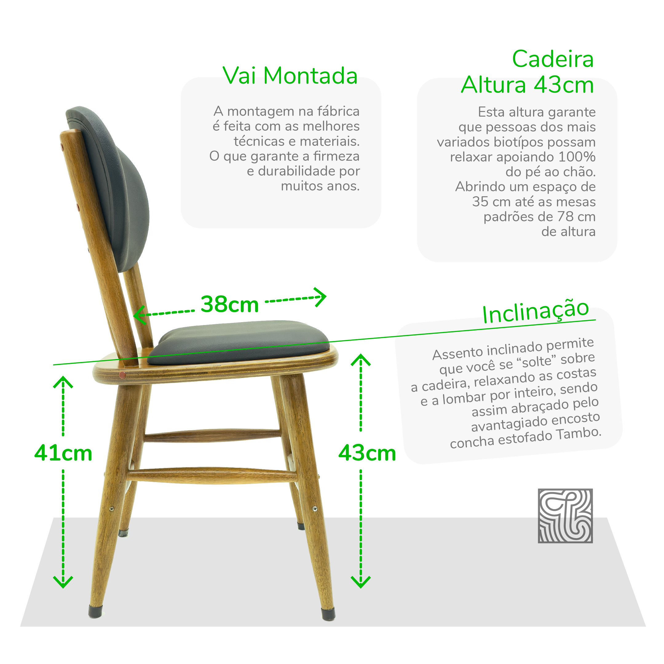 Kit 4 Cadeiras de Madeira Torneada Estofada - 43cm Natural - 6