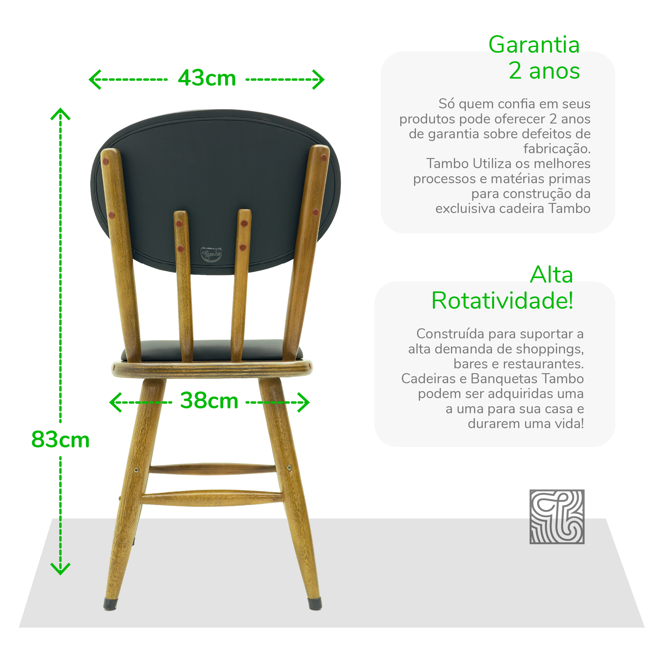 Kit 4 Cadeiras de Madeira Torneada Estofada - 43cm Natural - 7