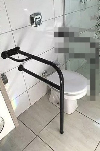 Barra Segurança Lateral Apoio C Pé Banheiro Deficiente Idoso - Preto - 1