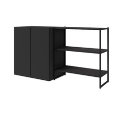 Armário Aéreo 60cm 2 Portas e Nicho 3 Prateleiras F5 Office Cor:preto - 2
