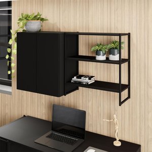 Armário Aéreo 60cm 2 Portas e Nicho 3 Prateleiras F5 Office Cor:preto