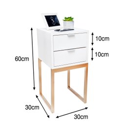 Mesa de Cabeceira Eco Industrial 30cm Branco 2 Gavetas Pés Ferro Dourado para Quarto Cama - 2