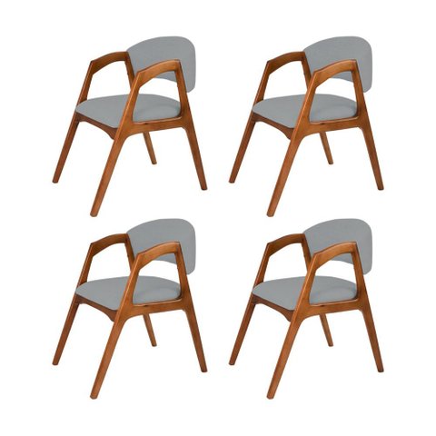 Conjunto com 4 Cadeiras de Jantar Estofada Gabriela em Madeira e Mdf Cerejeira Linho Cinza