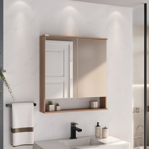 Espelheira para Banheiro Cecília 2 Portas com Espelho