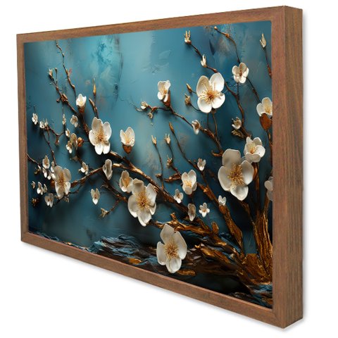 Quadro Decorativo Caixa Floral Luxo Flores Clássicas Tacolado Moldura Caixa Alta 4,5cm Madeira sem V