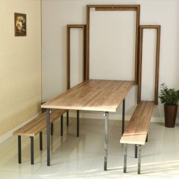 Kit Mesa Dobrável Retrátil de Parede 13 Lugares com Bancos(2,75m) - Noronha - 2