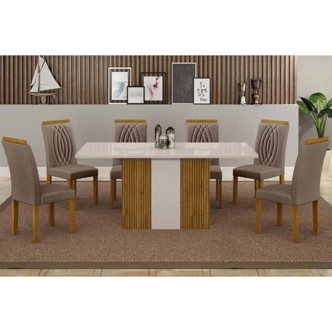 Mesa Doha 1,60 Decor/off Tampo Off C/vidro 6 Cadeiras Doha