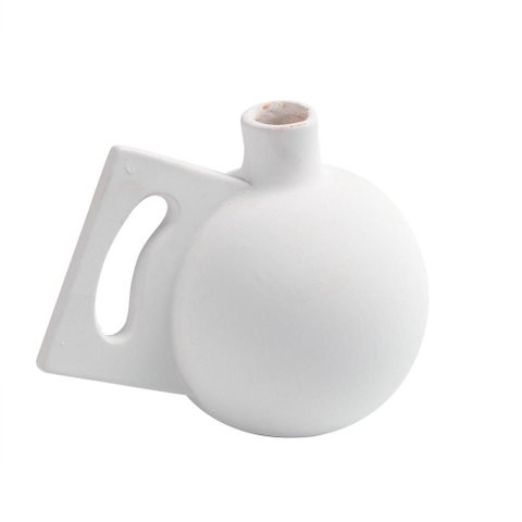 Vaso Decorativo 15,5 Cm Detalhe Formas Retas em Ceramica Branco