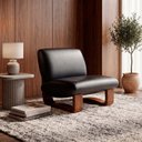 Ver imagem 1 de Poltrona Lusso Estofada Design Moderno Estrutura Madeira Cor Castanho Tecido Corino Preto
