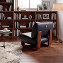 Ver imagem 2 de Poltrona Lusso Estofada Design Moderno Estrutura Madeira Cor Castanho Tecido Corino Preto