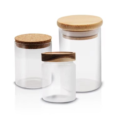 Kit 03 Potes de Vidro Alta Resistencia com Vedação e Tampa Bambu