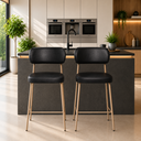 Ver imagem 1 de Kit 2 Banquetas Altas Camila Aço Dourado 98cm Preto Cozinha Industrial