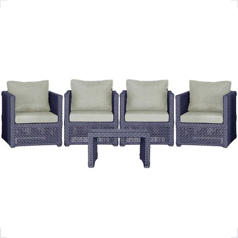 Mesa Centro e 4 Poltronas Madri Corda Náutica Estofado 3 Trama Original