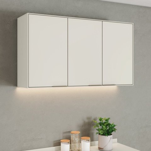 Armário Aéreo 03 Portas 120cm 100% MDF Fineze Bege/Areia HP