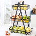 Ver imagem 2 de Fruteira Cesto Organizador Triplo Aramado Fruta Legumes Mesa Prateleira Cozinha Escritorio Bancada M