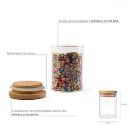 Pote de Vidro com Tampa de Bambu Oikos 1,1l Hermético Redondo - 3