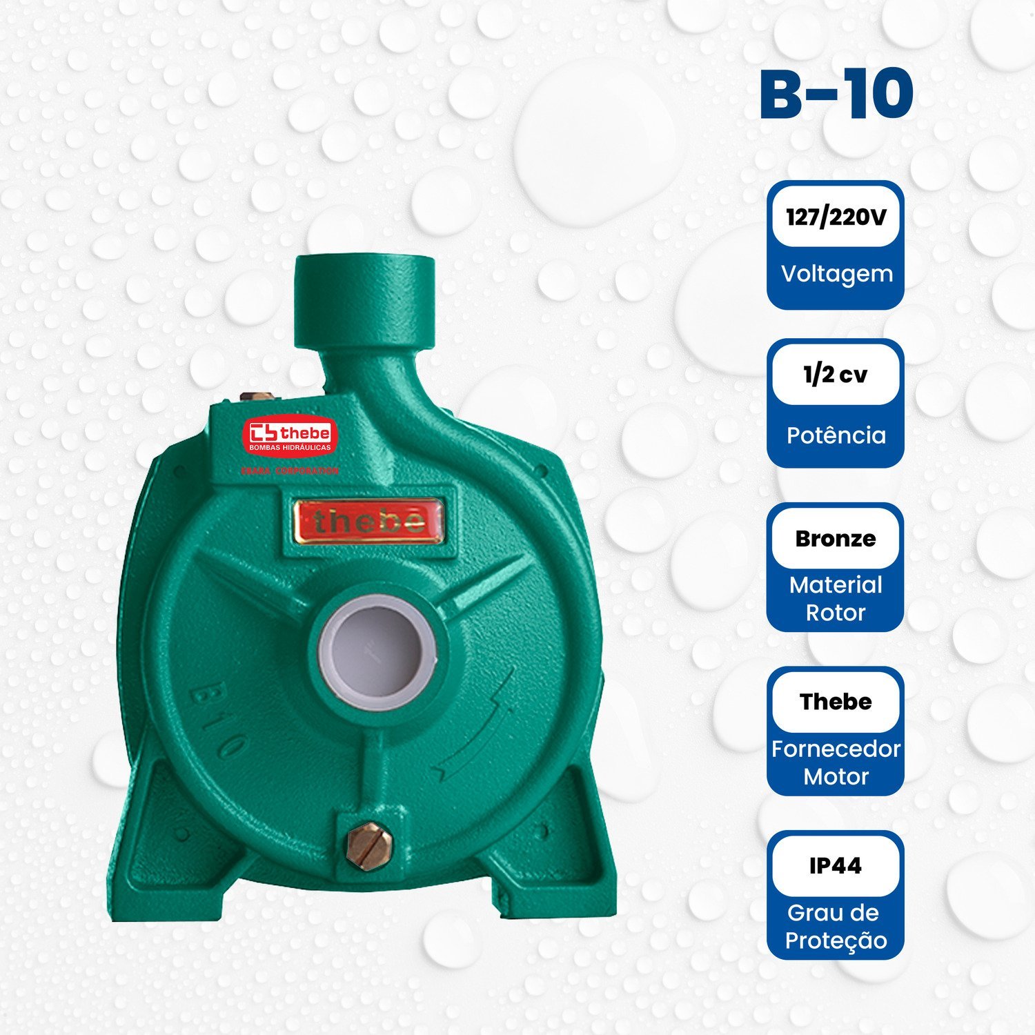 Bomba Monoestágio B-10 1/2 Cv Monofásico Motor Thebe Ip44 127/220v - 4