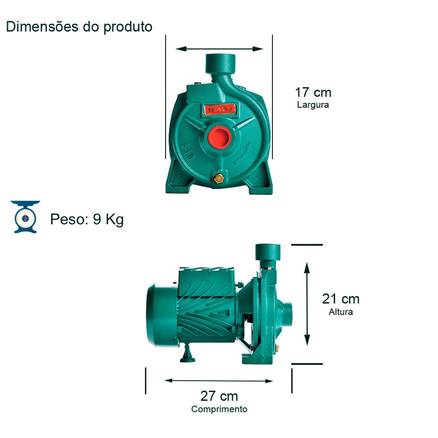 Bomba Monoestágio B-10 1/2 Cv Monofásico Motor Thebe Ip44 127/220v - 3