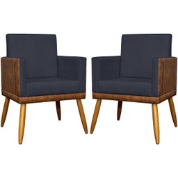 Kit 2 Poltronas Decorativas Lis Corino e Suede Cores Pé Palito 30cm - 1