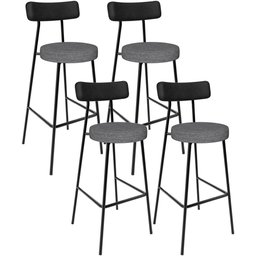 Kit 04 Banquetas Alta Cozinha Sala Jantar Milão L02 Couríssimo Preto Linho Cinza Escuro - Lyam - 1
